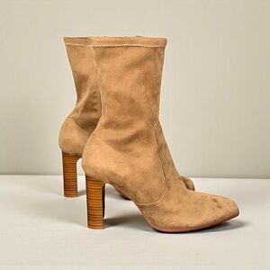 Zara Women’s Faux Suede Square Toe Heeled Boots Size 8.5